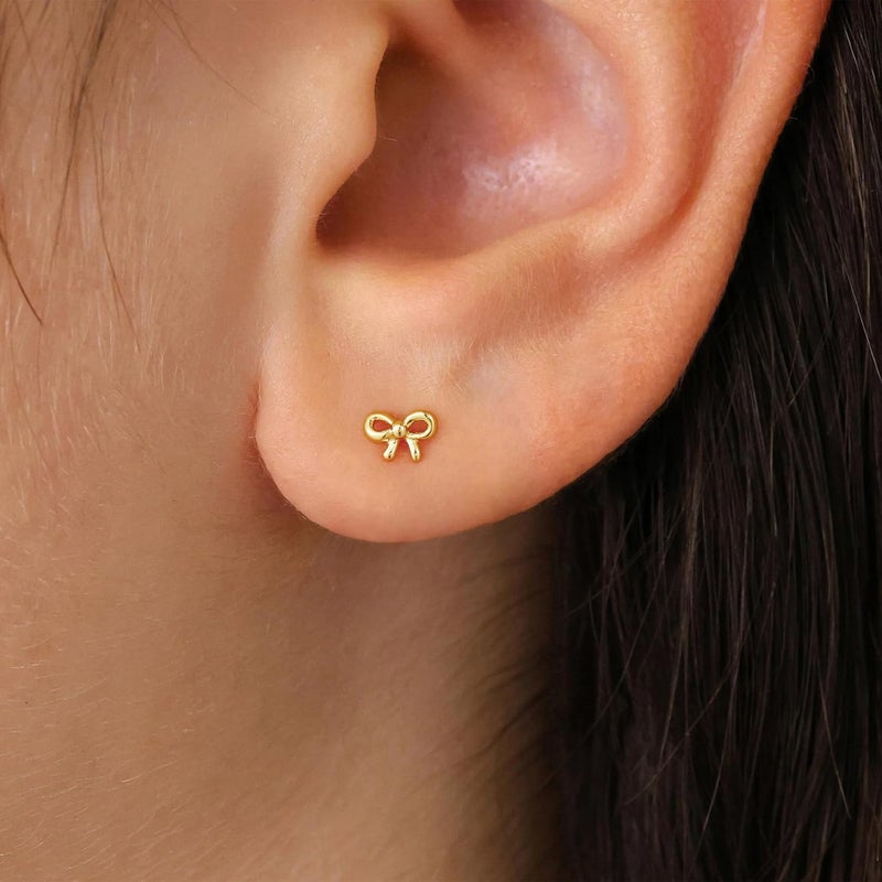 JIAOGE Valentines Day Gifts for Her Kids Teen Girls - Gold Bow Earrings for Women Jewelry Huggie Hoop Stud Earrings Hypoallergenic CZ Pearl Drop Bow Earring Gifts for Girls Wedding Birthday Gifts - Image 5